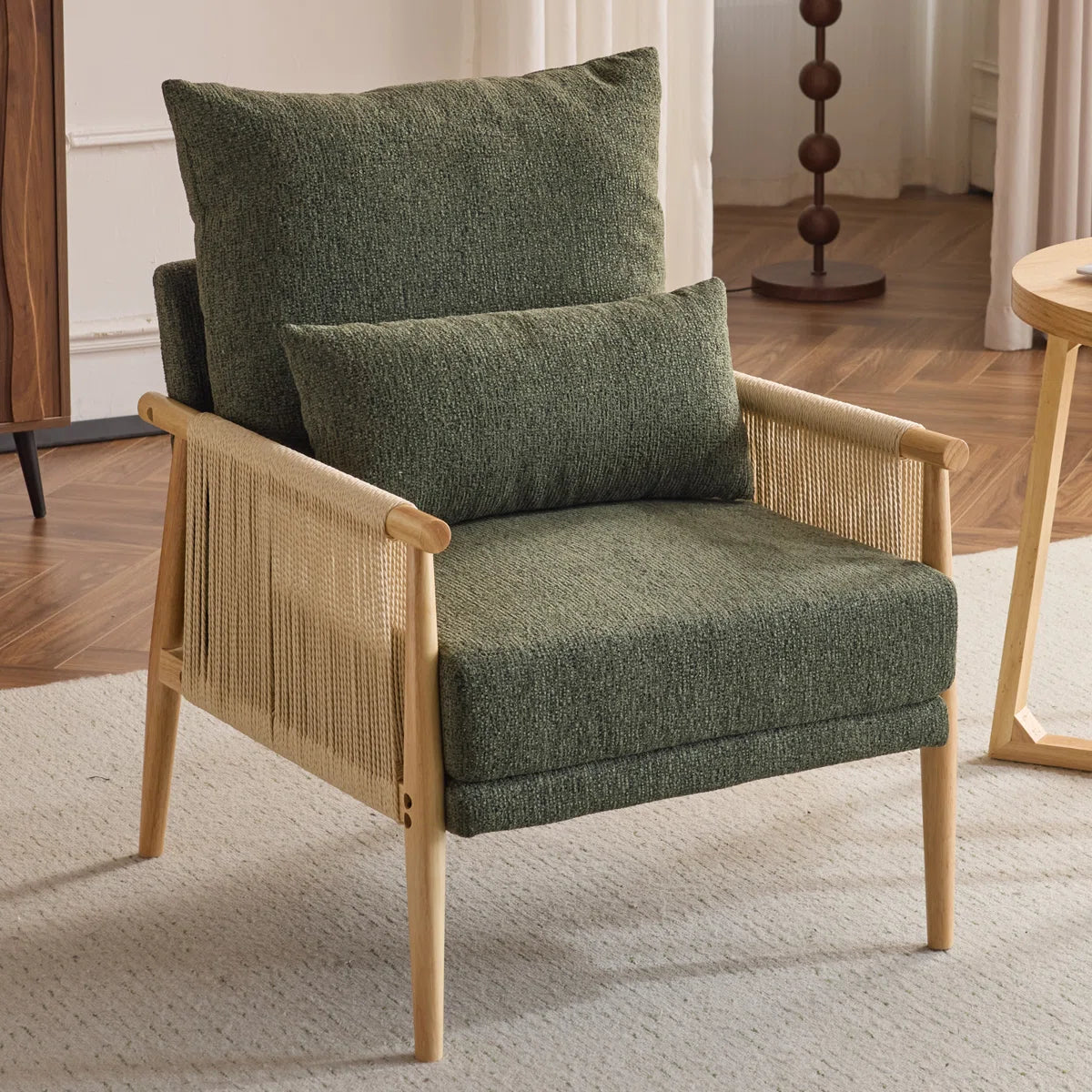 Masson Chenille Accent Chair Armchair With Pillow