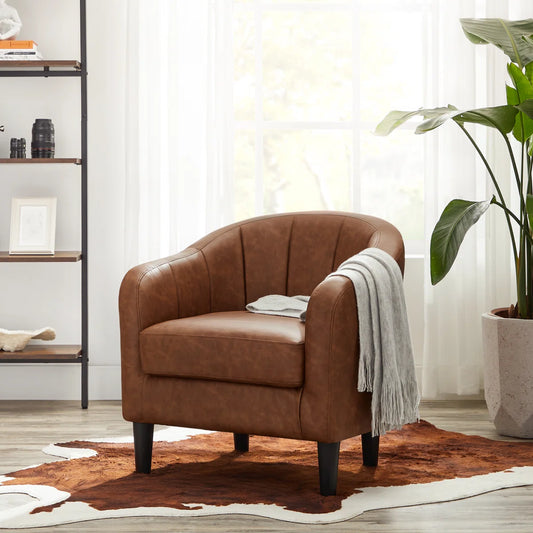 Alina Vegan 26.4" Wide Small Leather Barrel Chair