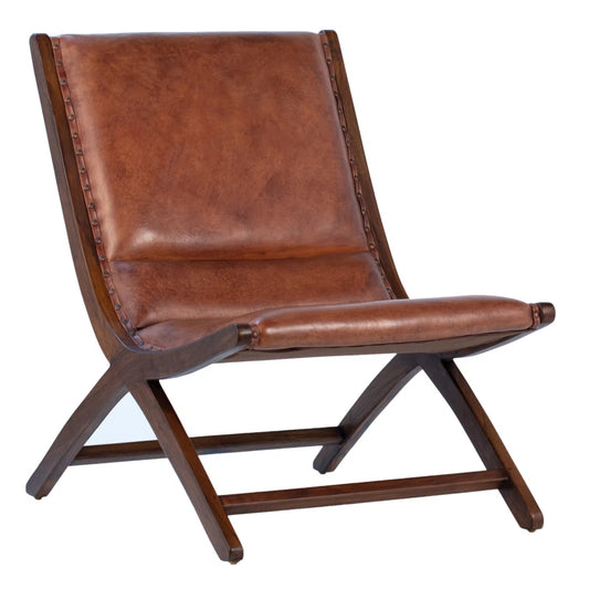 Haynesville Full Grain Leather Upholstered Teak Wood Accent Chair