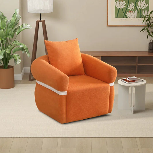 Develle 35.03''Wide Modern Elegant Microfiber Upholstered Swivel Arm Barrel Chair with Pillow