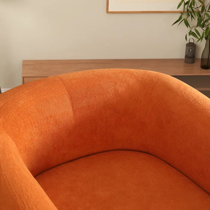 Develle 35.03''Wide Modern Elegant Microfiber Upholstered Swivel Arm Barrel Chair with Pillow